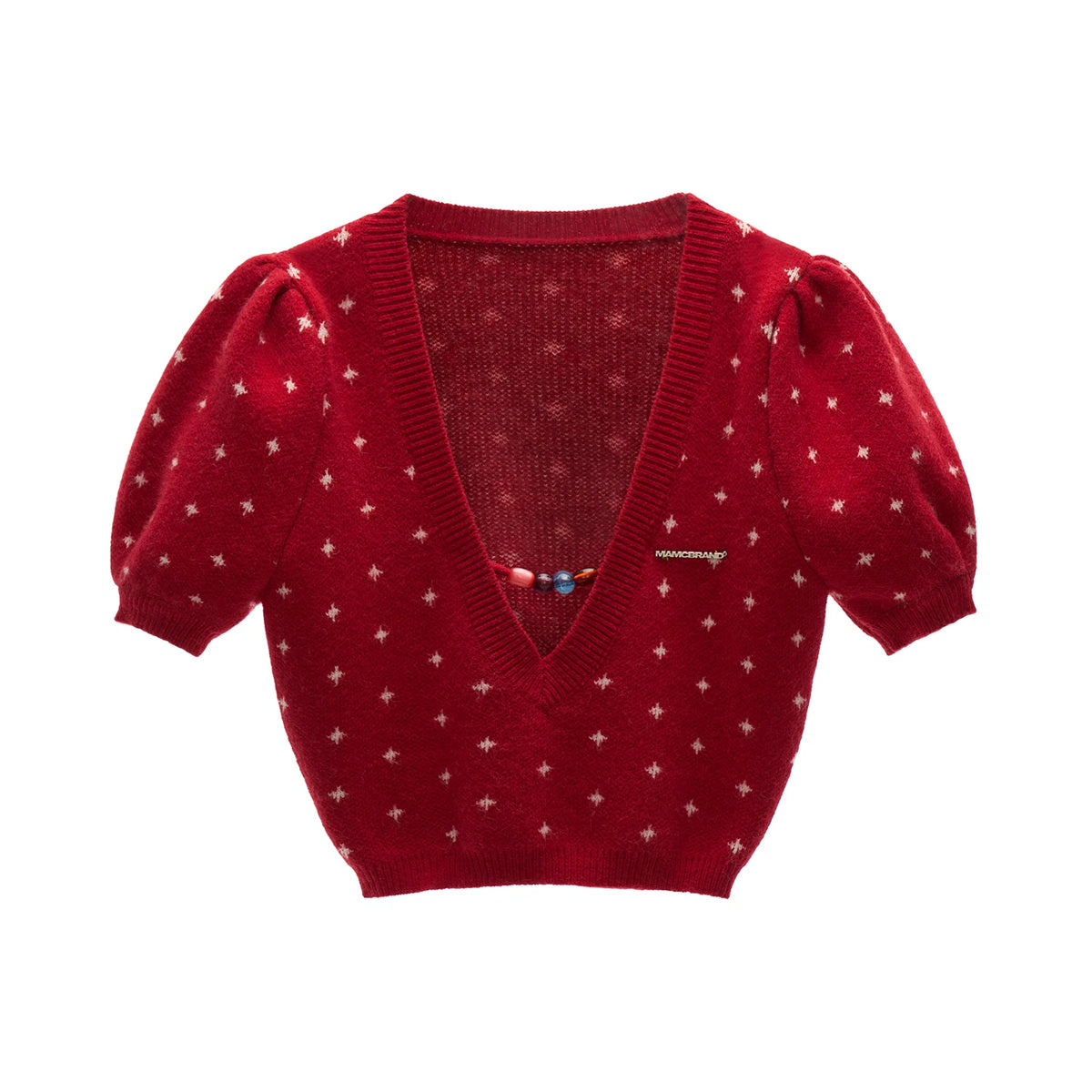 MAMC V-Neck Puff Sleeve Slim Fit Soft Knit Sweater