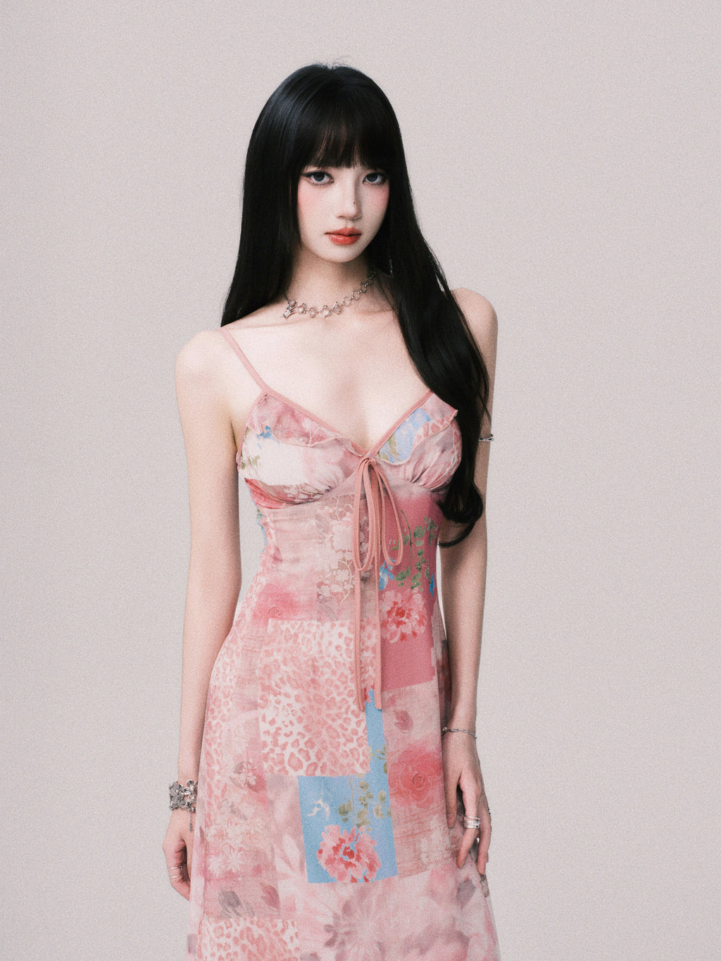 LULUSWINGS Beach Resort V-neck Splicing Print Suspender Skirt