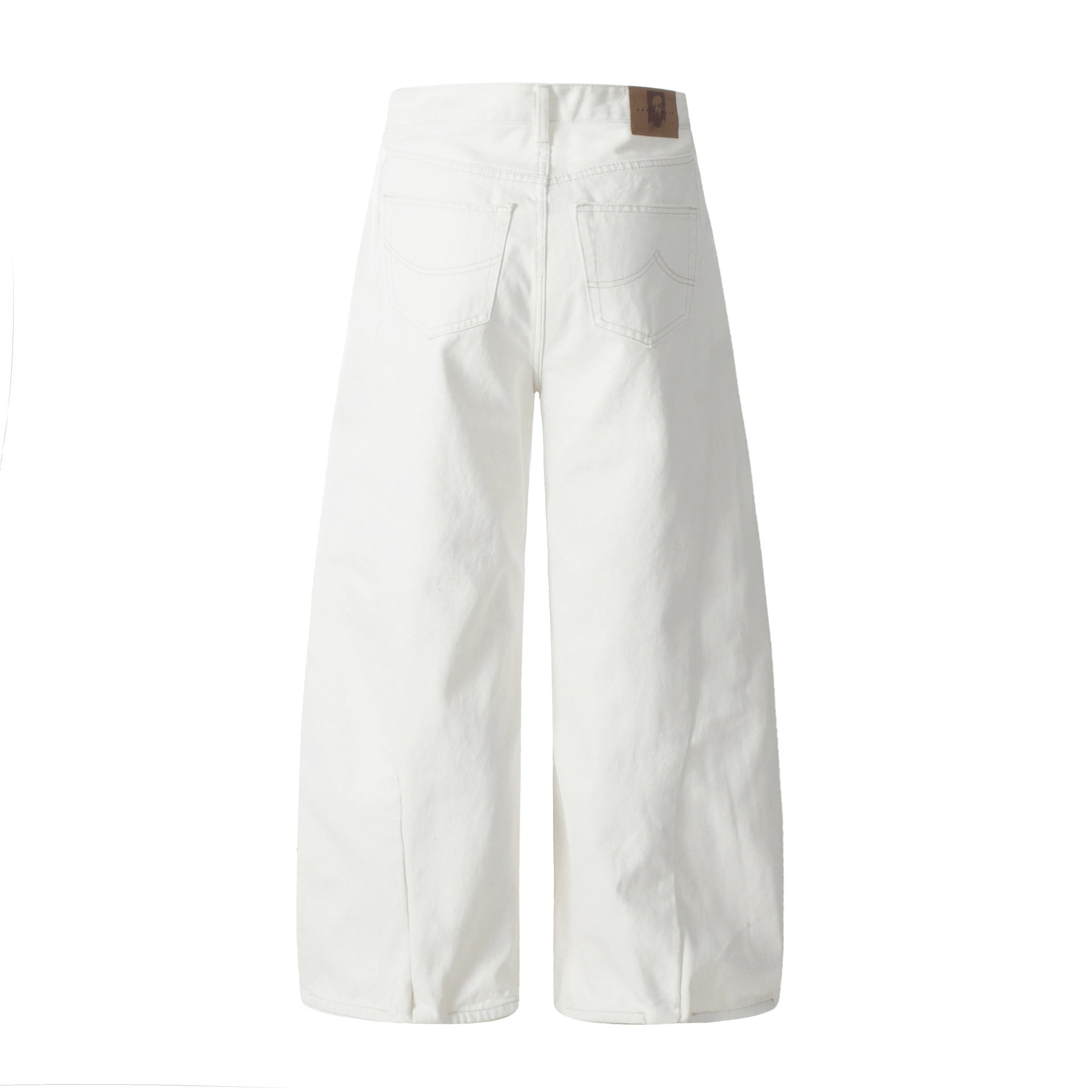 11KN 2025 high street stitching pleated white scimitar wide-leg jeans