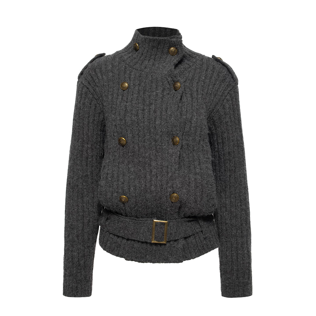 POPWEST Double-Breasted Loose Knit Cardigan