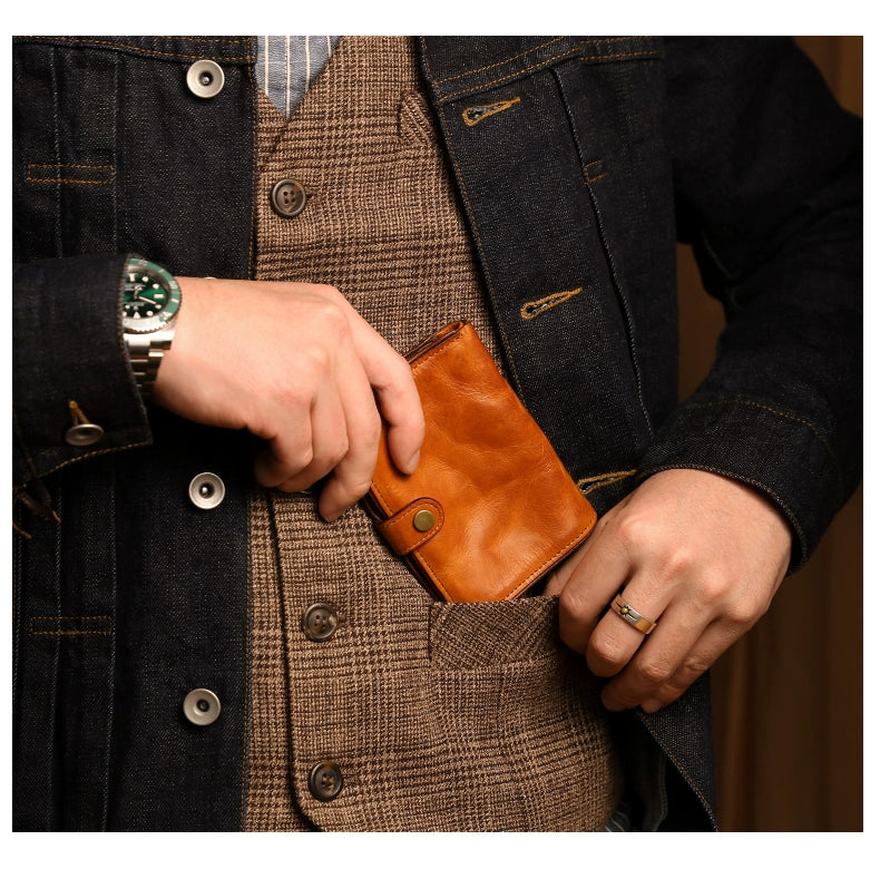 HALF WORK tanned leather short men's leather vertical cowhide wallet