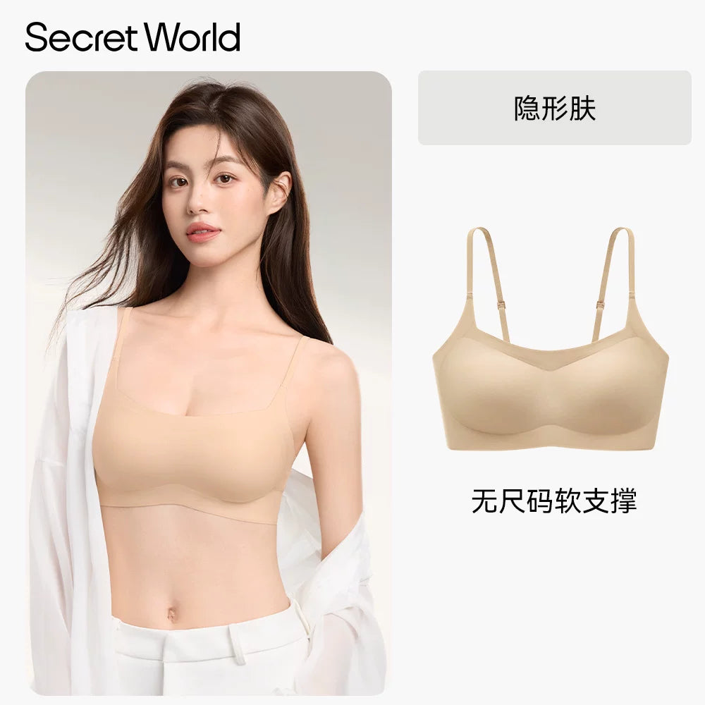 SecretWorld Traceless Skinny Strap Gather Bra