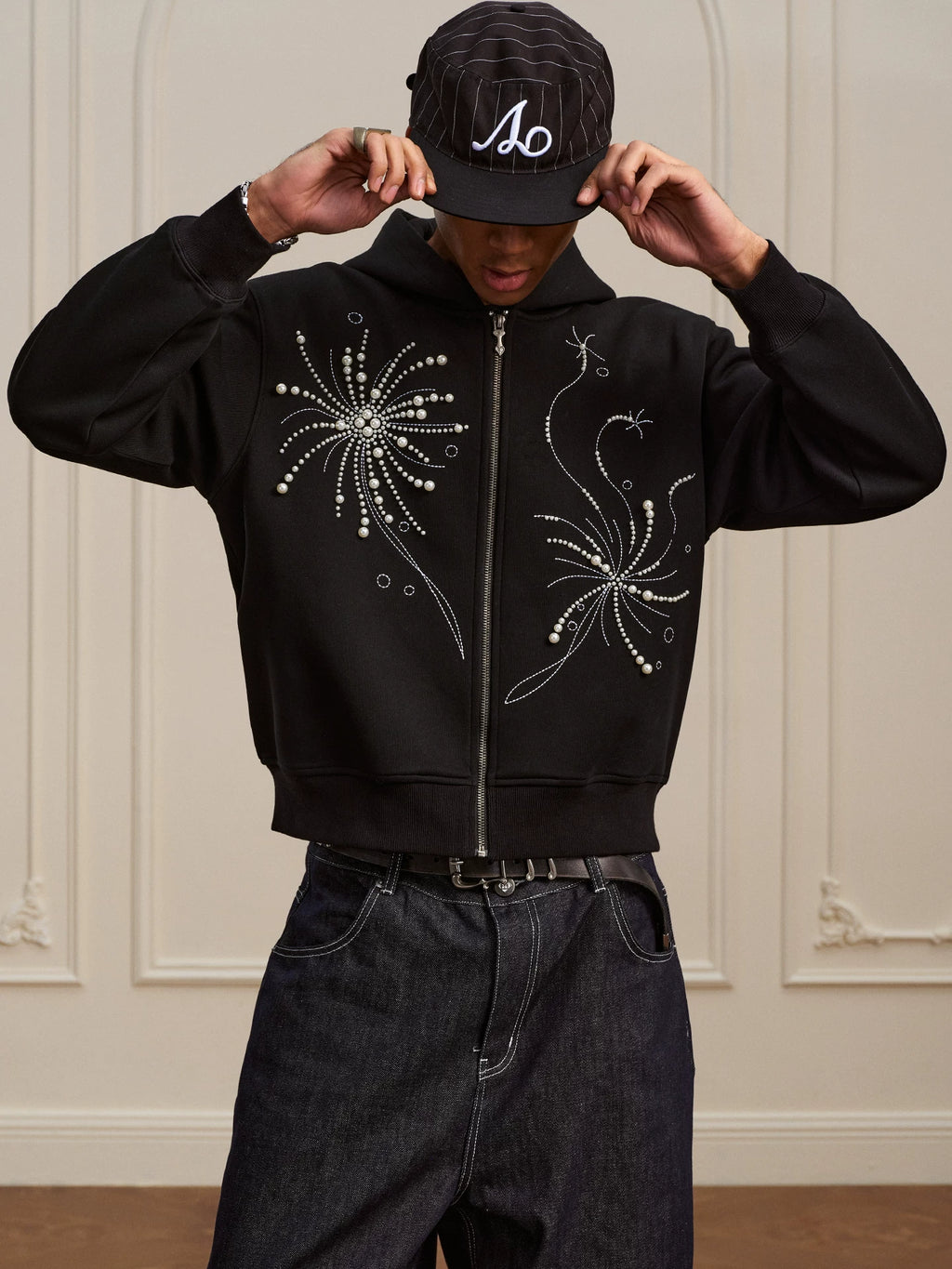 YADcrew Fireworks Pearl Embroidered Hooded Jacket