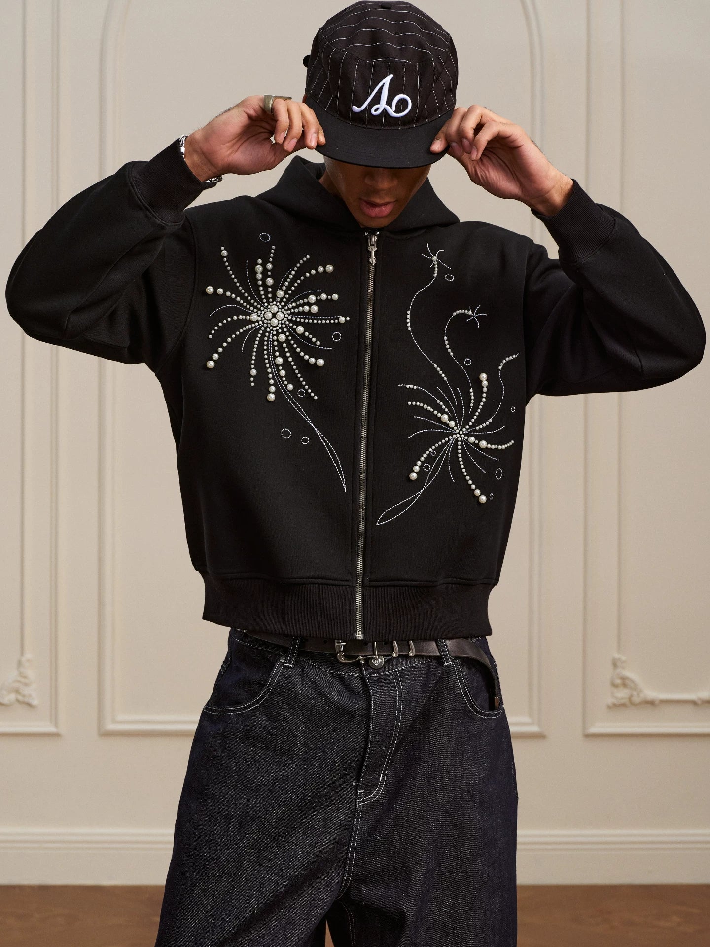 YADcrew Fireworks Pearl Embroidered Hooded Jacket