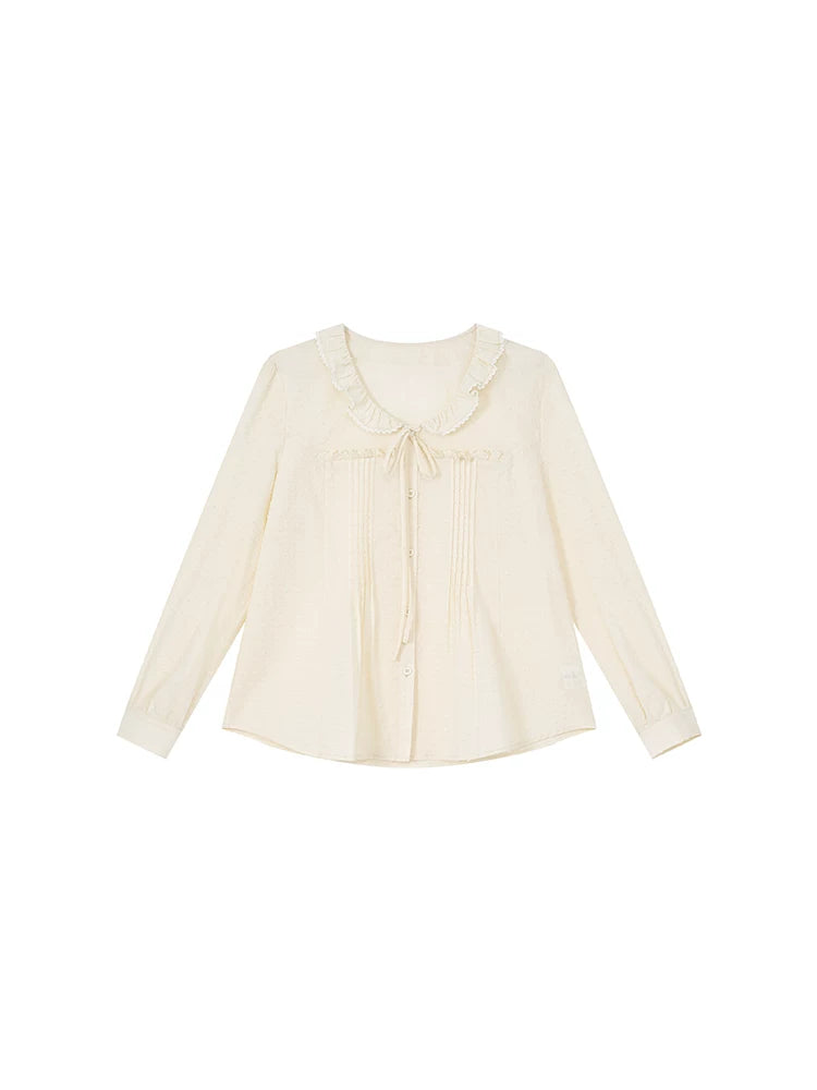 KANO Ruffle-Trim Tie-Front Textured Blouse