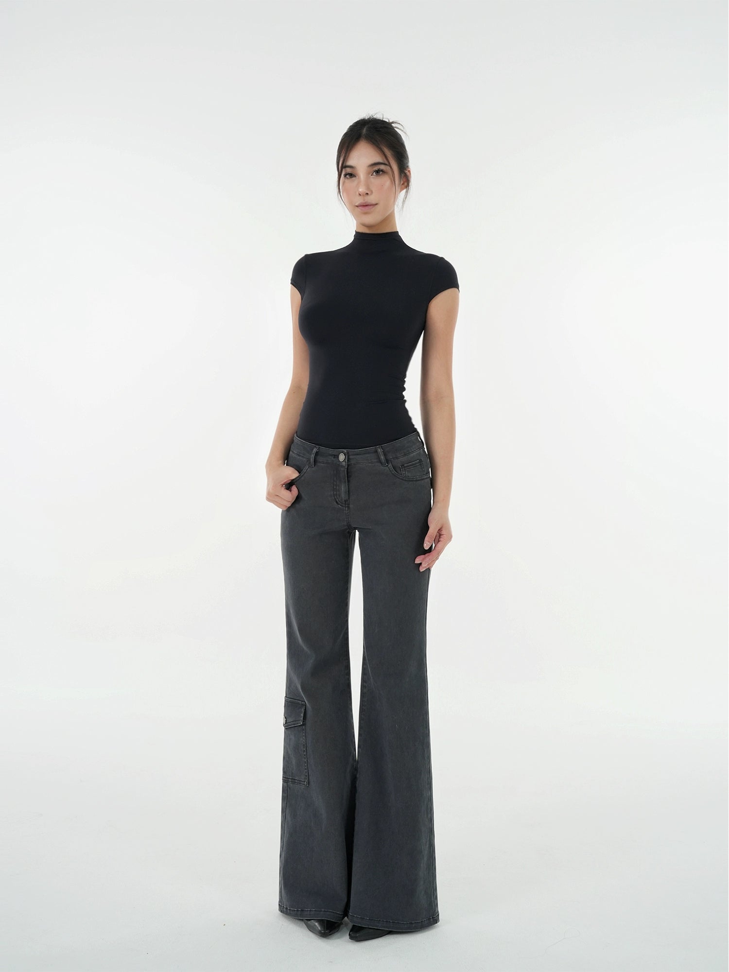 Jim Kennet Nude Semi-turtleneck High Stretch Slim Tee