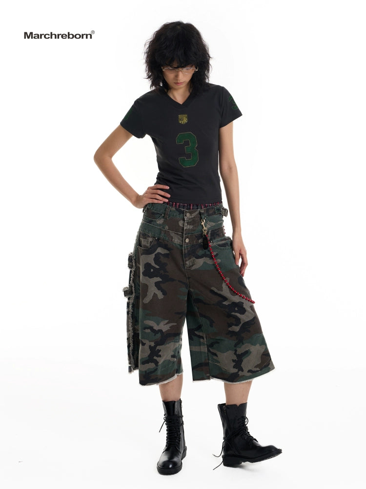 March Vintage Jersey Summer V-neck Digital Print Tee