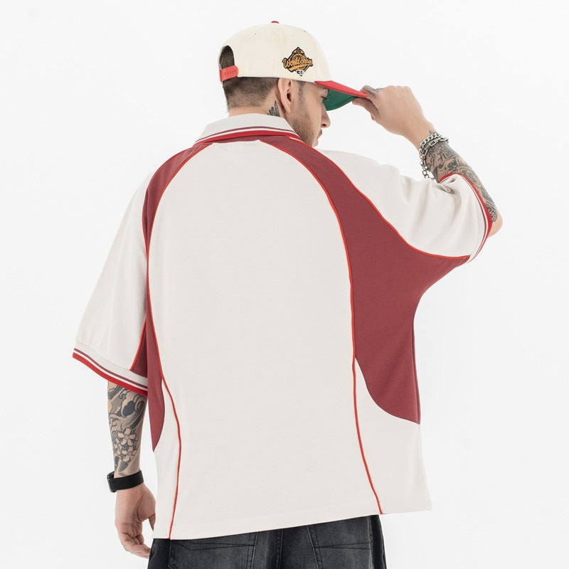 FORGIVNESS Lapel Contrasting Color Splicing Polo Shirt