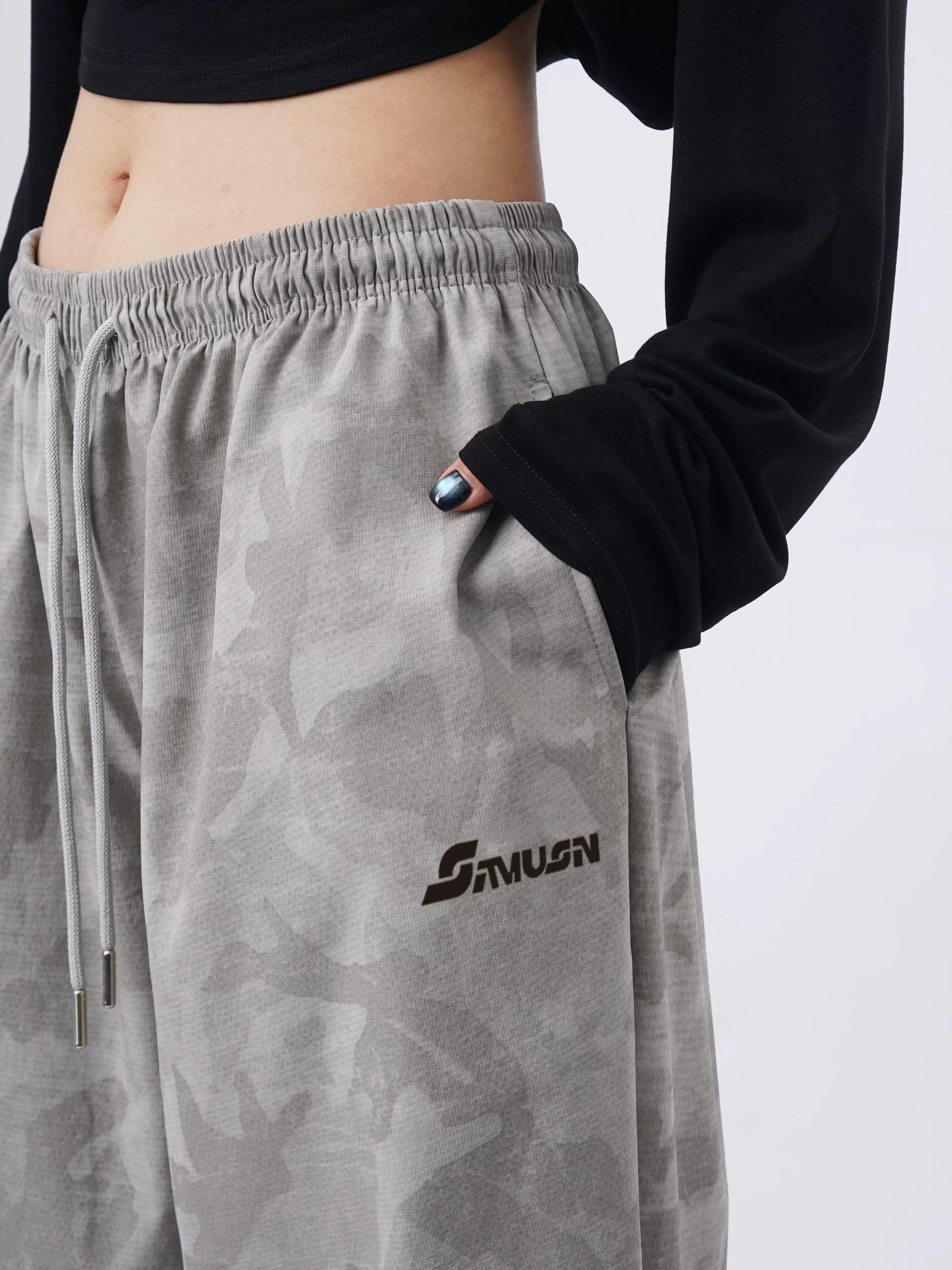 SAMUSAN Loose Pleated Sports Casual Wide Leg Pants