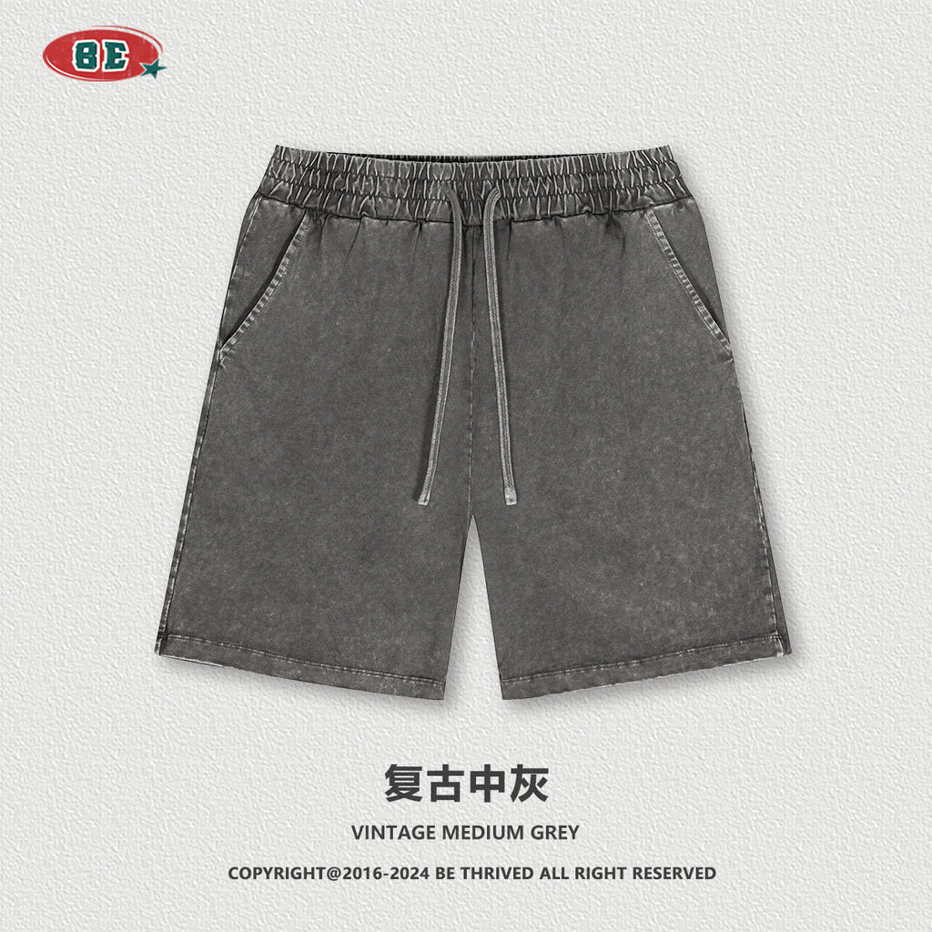 BE THRIVED Vintage Washed 100% Cotton Breathable Straight-Leg Shorts