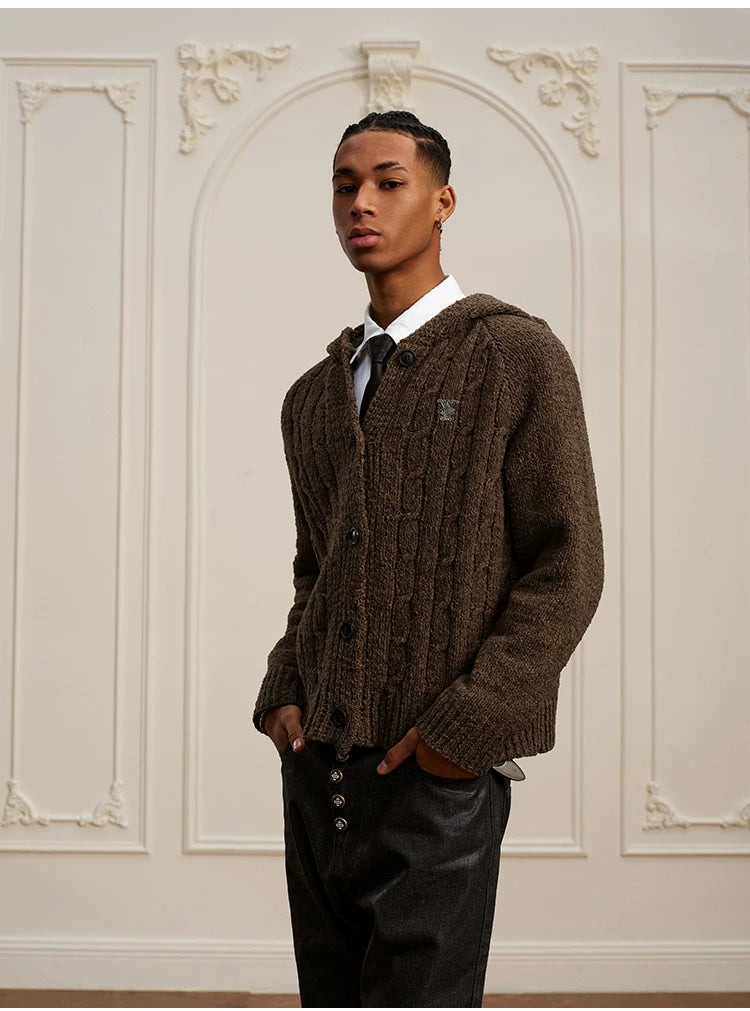 YADcrew Vintage Lazy Twist Hooded Knitted Cardigan