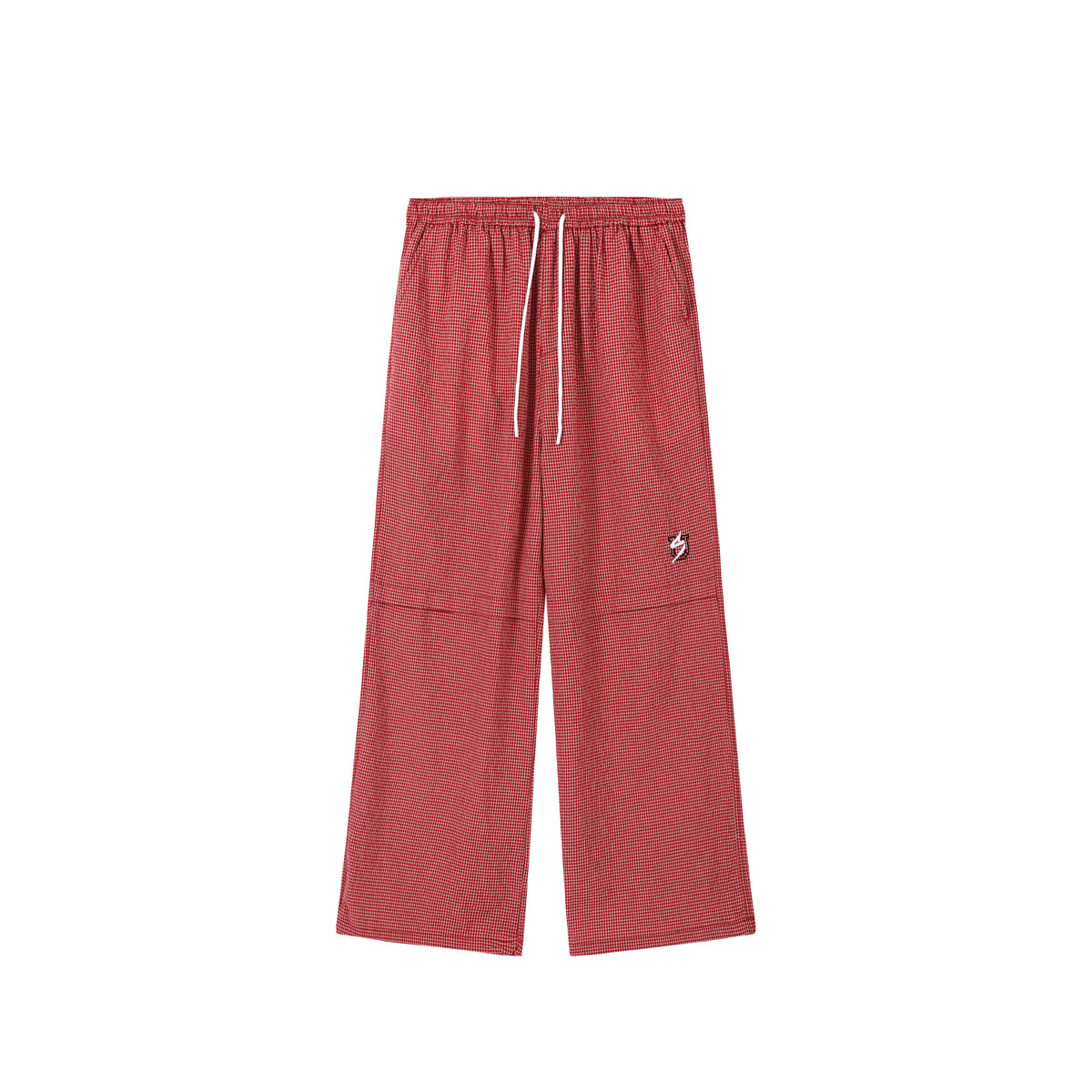 UNITED STREETZ Two-Tone Embroidered Plaid Waffle Straight-Leg Trousers