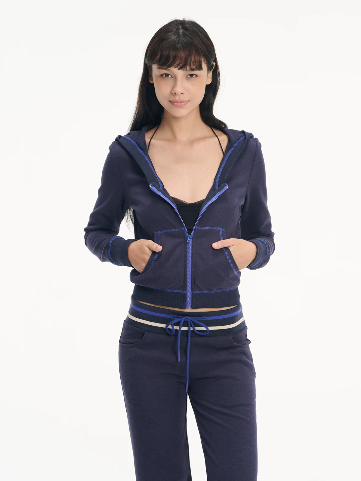 LINY LIBERTY Colorblock Loose Hoodie and Wide-Leg Pants Set