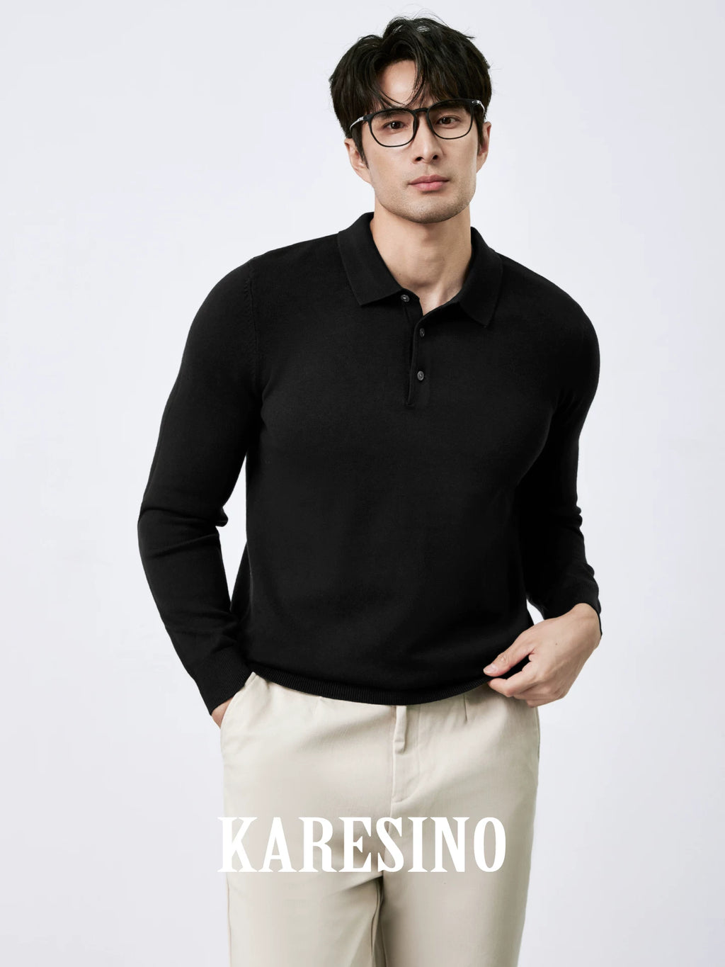 KARESINO Lyocell Wool, Lapel Polo Knitted Sweater