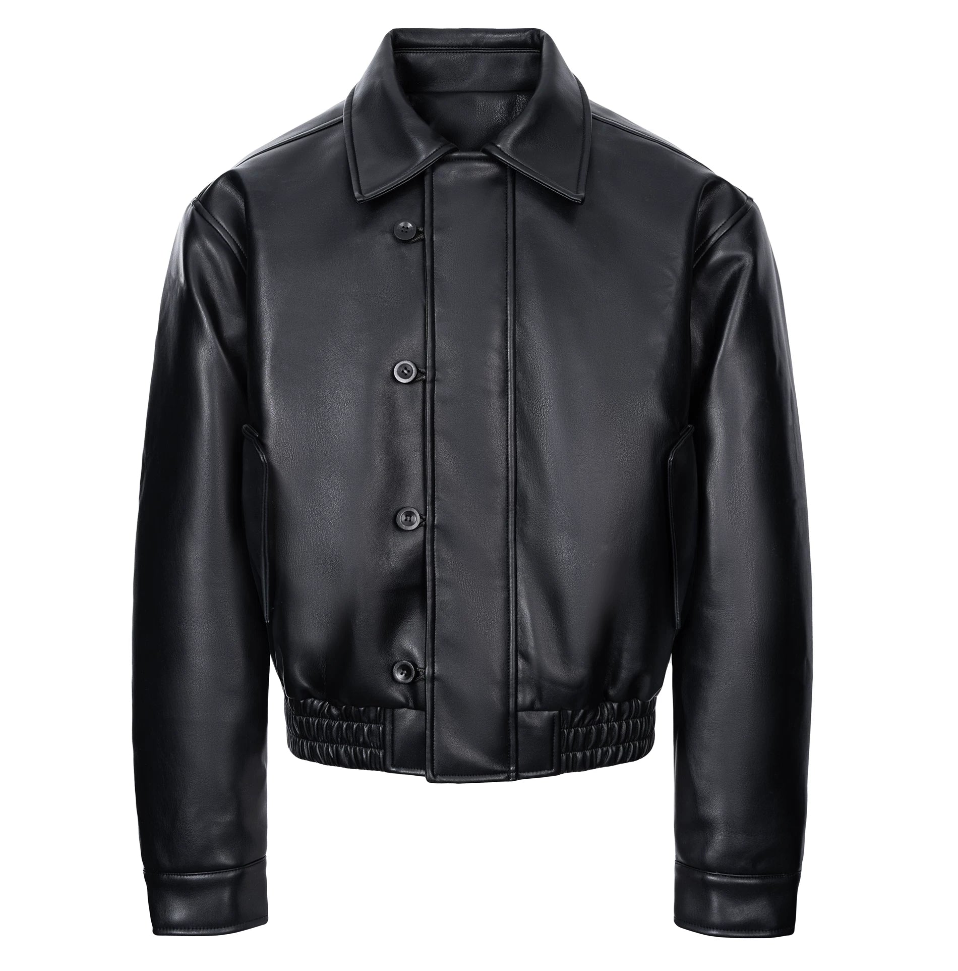 Esaias Vintage Leather Breasted Lapel Cropped Coat