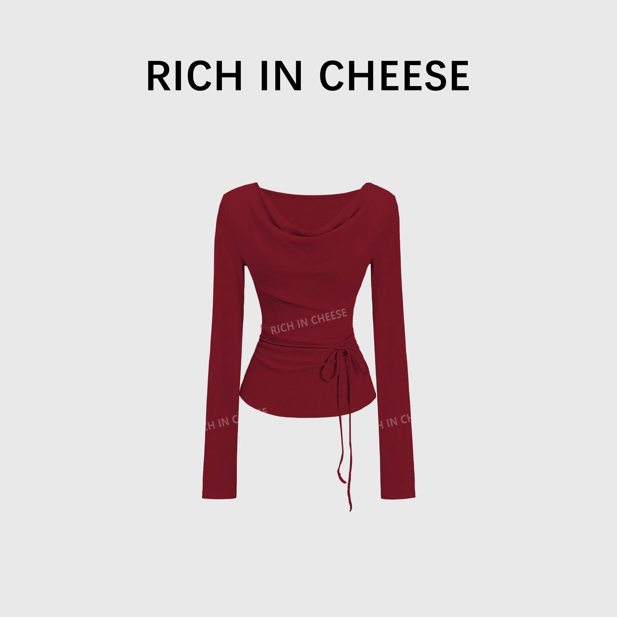 RICH IN CHEESE Pure Desire Swing Neck Knitted Waist Pleated Long Sleeves