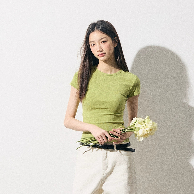 RPB BRAND Simple Fashion Front Shoulder Slim Waist Tee