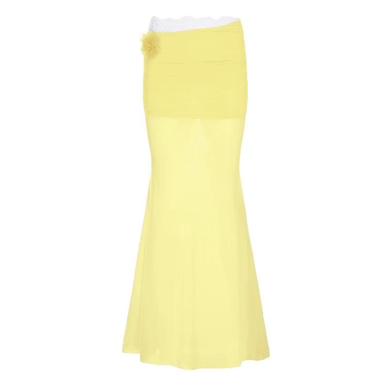 FUNOFF Low Waist Mesh Floor Length Skirt