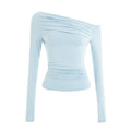 ABMY Pleated Slim Skinny Slash Shoulder Tee