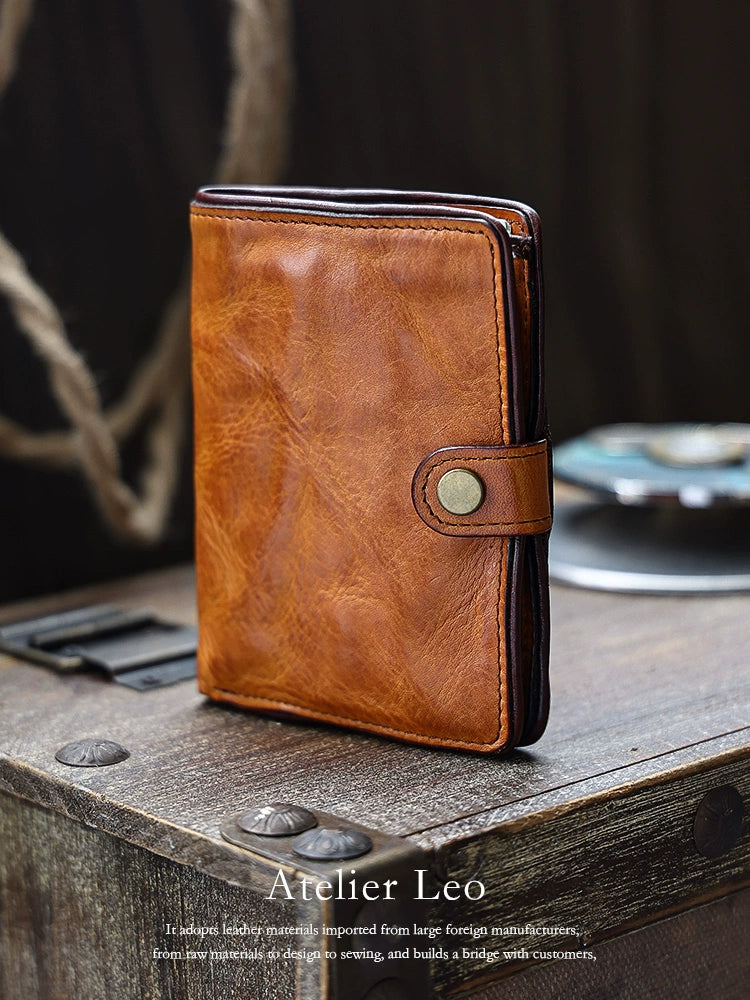 HALF WORK tanned leather short men's leather vertical cowhide wallet