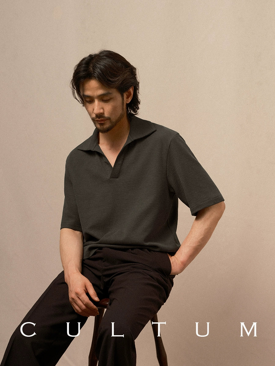 CULTUM Three-dimensional Striped Breathable Knitted POLO Shirt