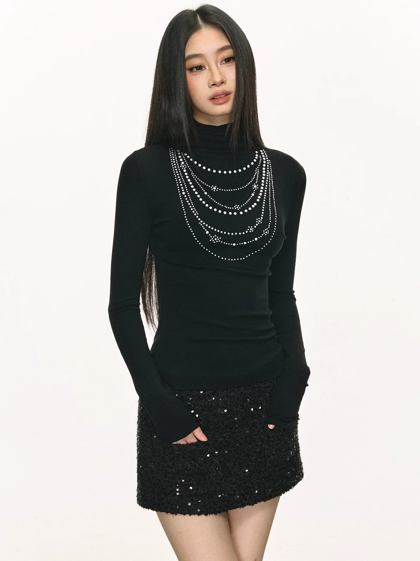 Anna Aneae Turtleneck Hot Diamond Slim Slim Long Sleeves