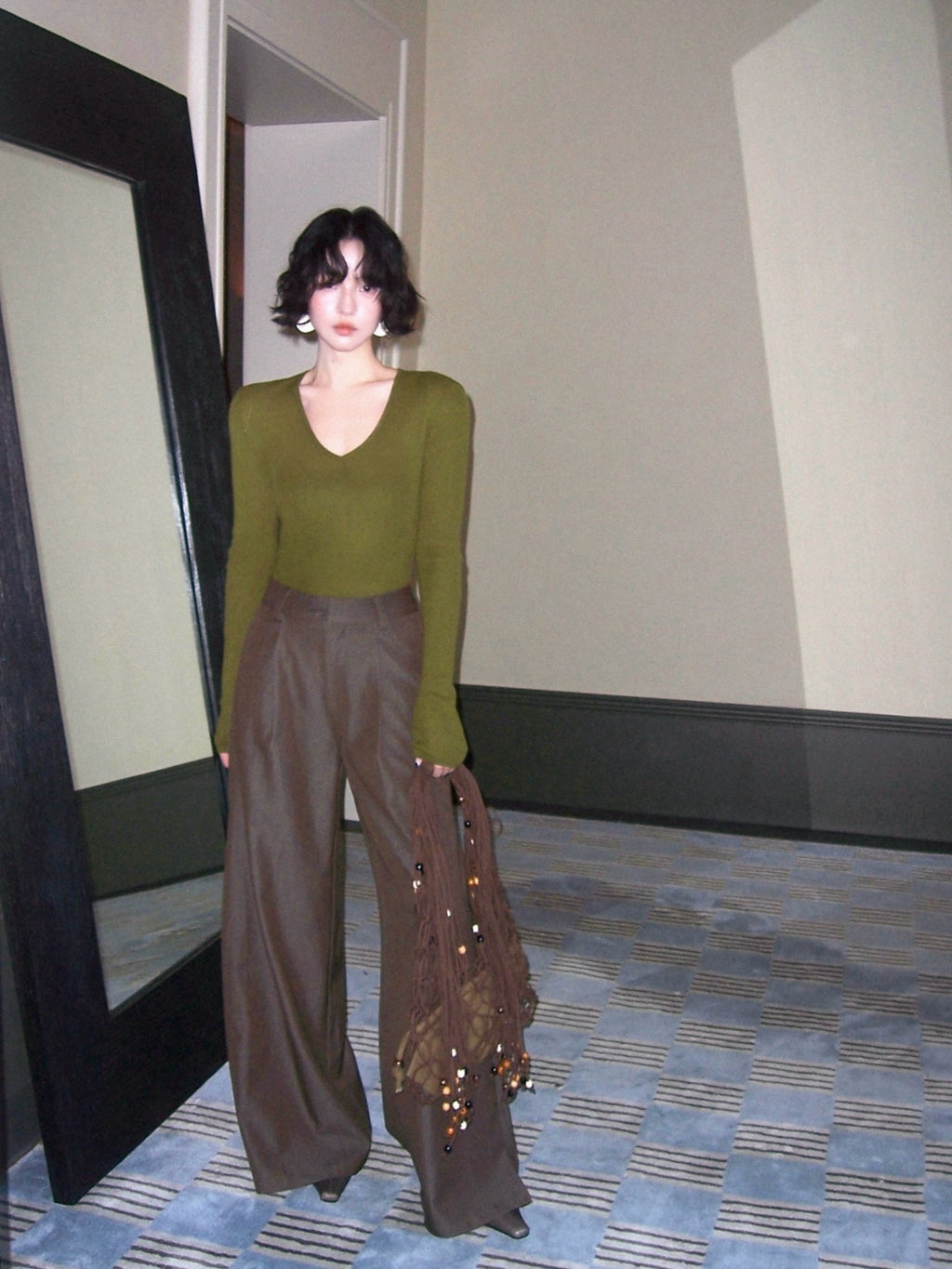 KELIFAN Wine Loose Straight Wide-leg High-waist Slimming Casual Women's Pants