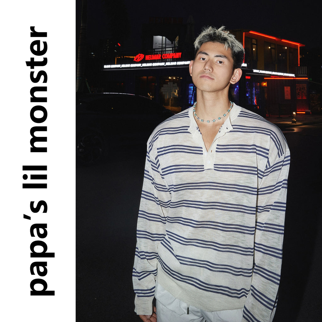 PAPASLILMONSTER Lightweight Slack Island Stripe Long Sleeve