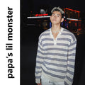 PAPASLILMONSTER Striped 260g Breathable Loose Long-Sleeve Tee