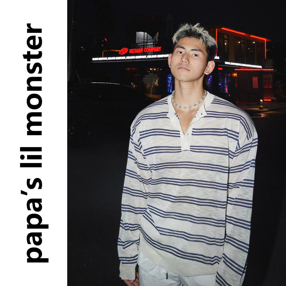 PAPASLILMONSTER Island Stripe Breathable Relaxed Long-Sleeve Tee