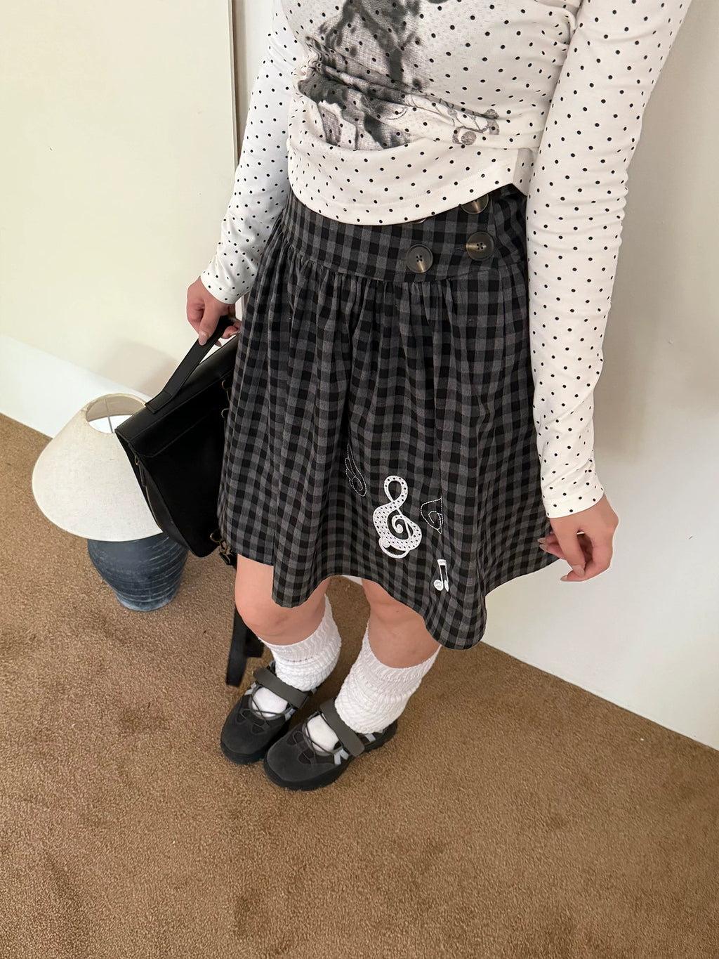 Kasugano TOO Angel Plaid Embroidered A-Line Pleated Skirt