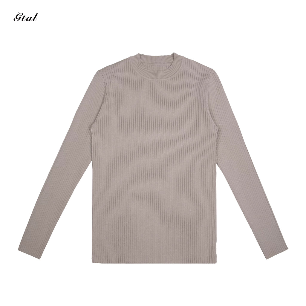 GTAL Striped Anti-Pilling Solid Color Slim-Fit Knitted Sweater Long Sleeves