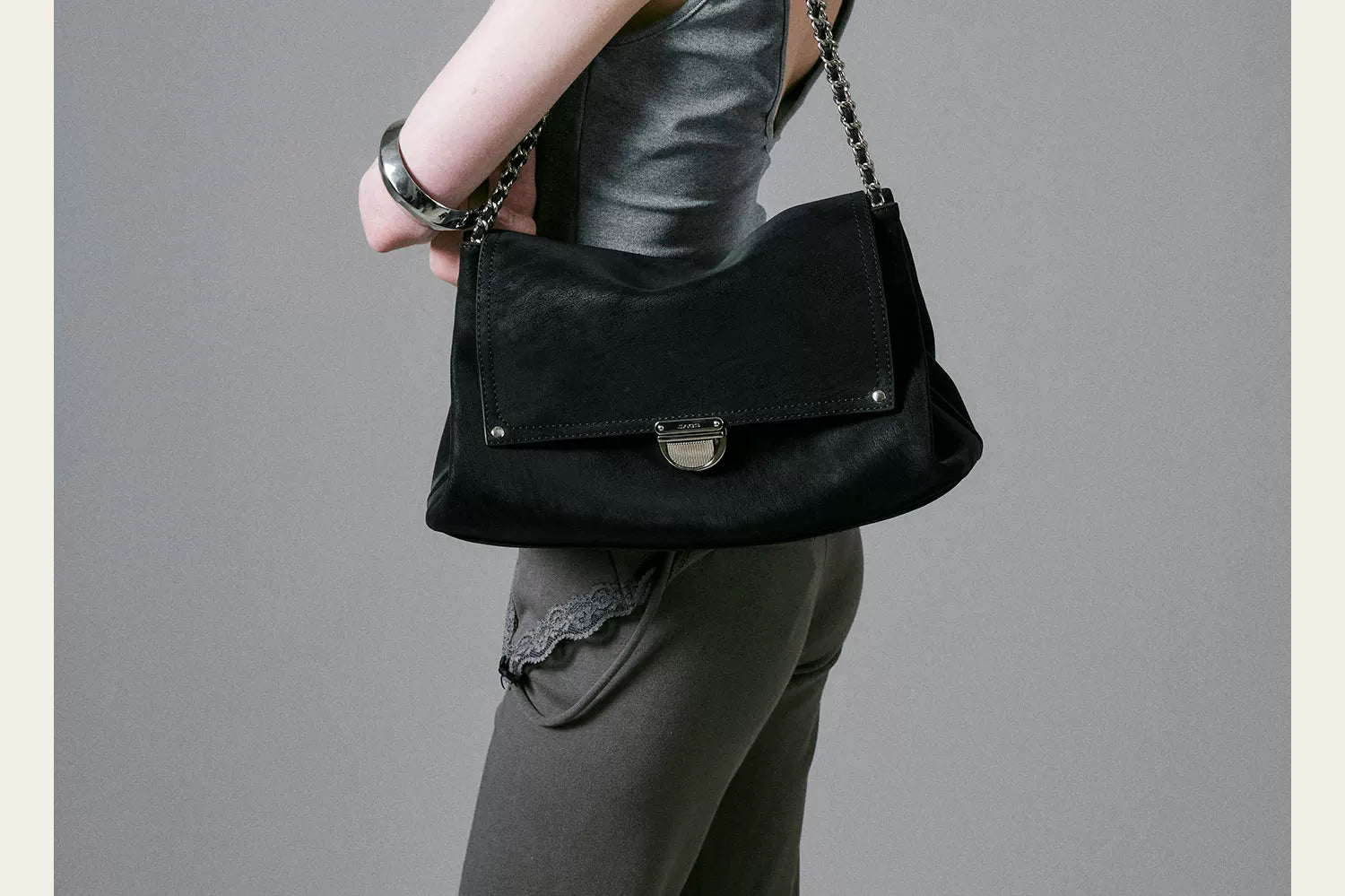 JACD Black Leather Large Capacity Tote Bag