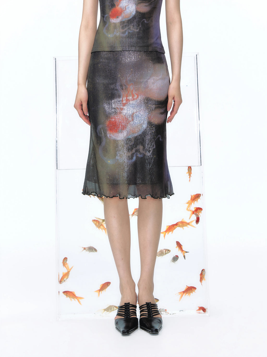 YEDM Golden Fish Night Swim Cheongsam Top & Skirt Set