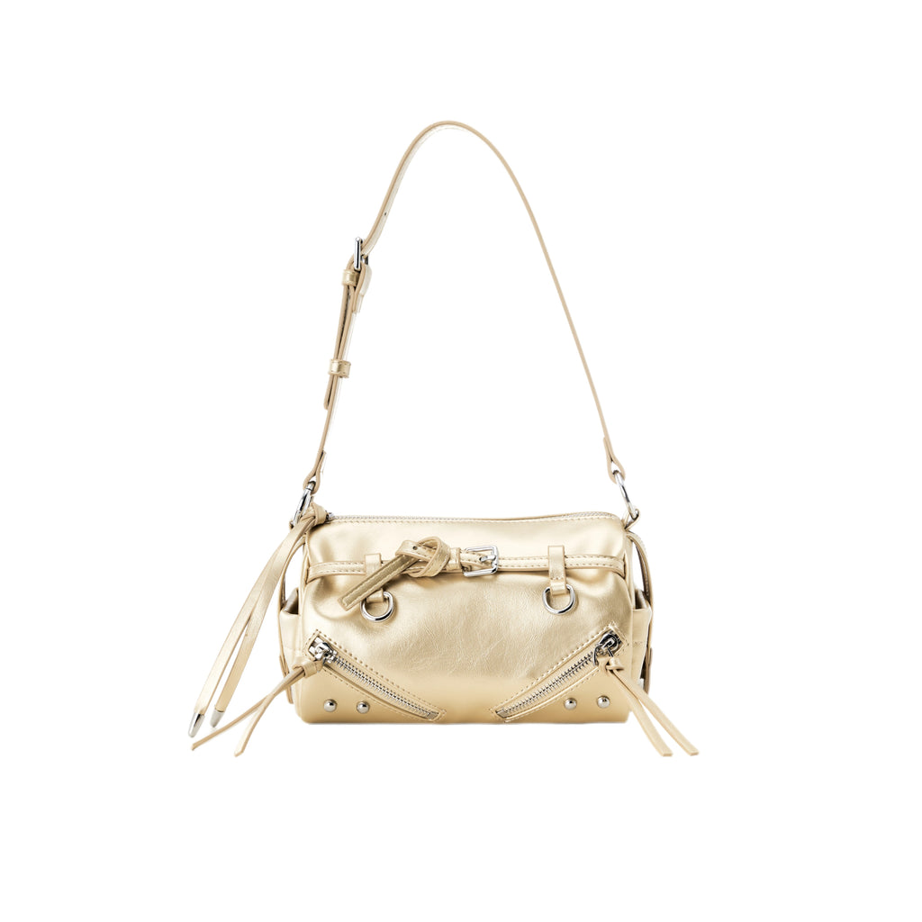 Kloaiio Black Faux Leather Zip-Top Cylinder Crossbody Bag