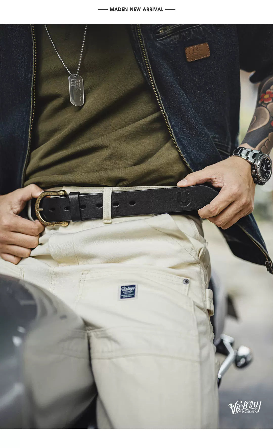 MADEN Brass Buckle 3.8cm Leather Belt