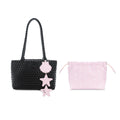 JANDRESS Black Woven Polka Dot Tote