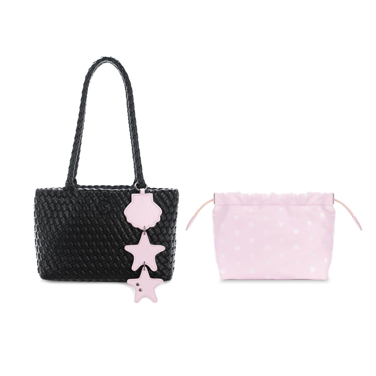 JANDRESS Black Woven Polka Dot Tote