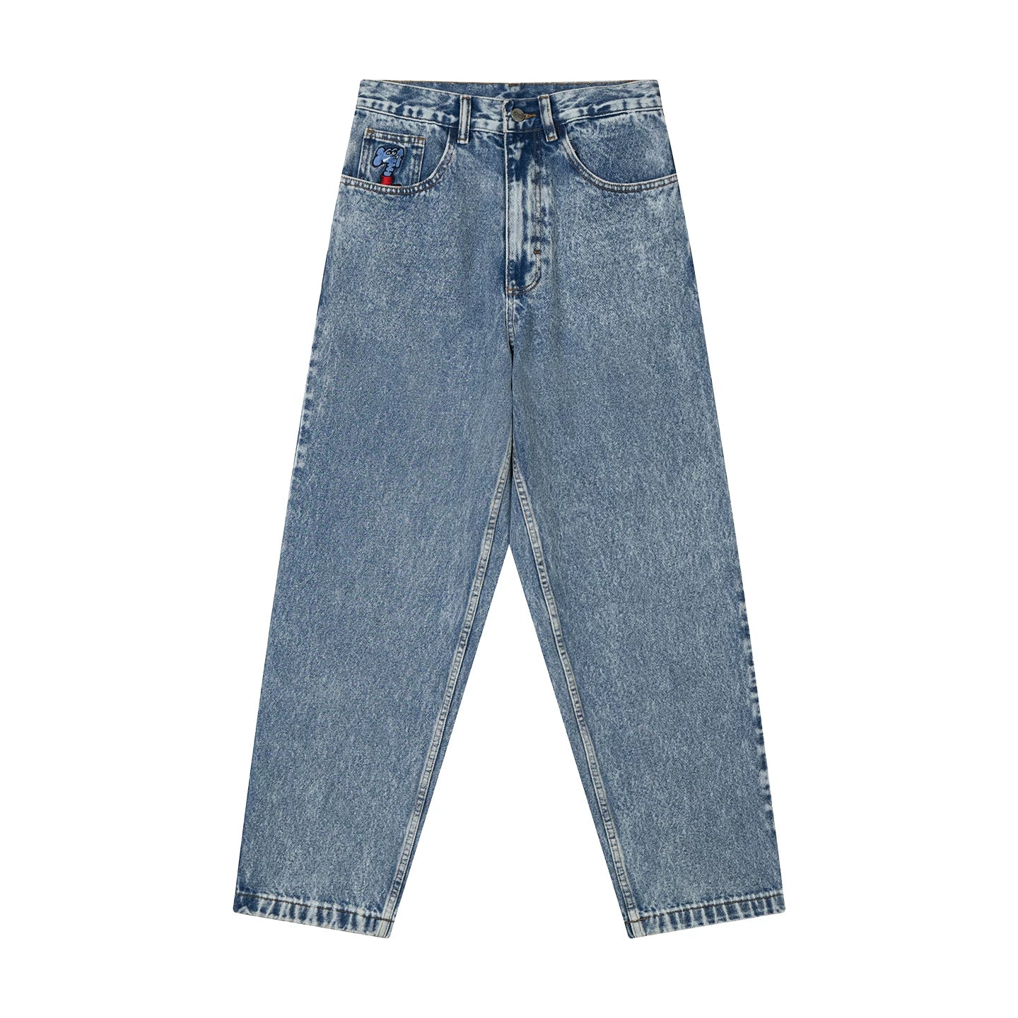 MindError Vintage Baby Elephant Embroidered Loose Straight Jeans