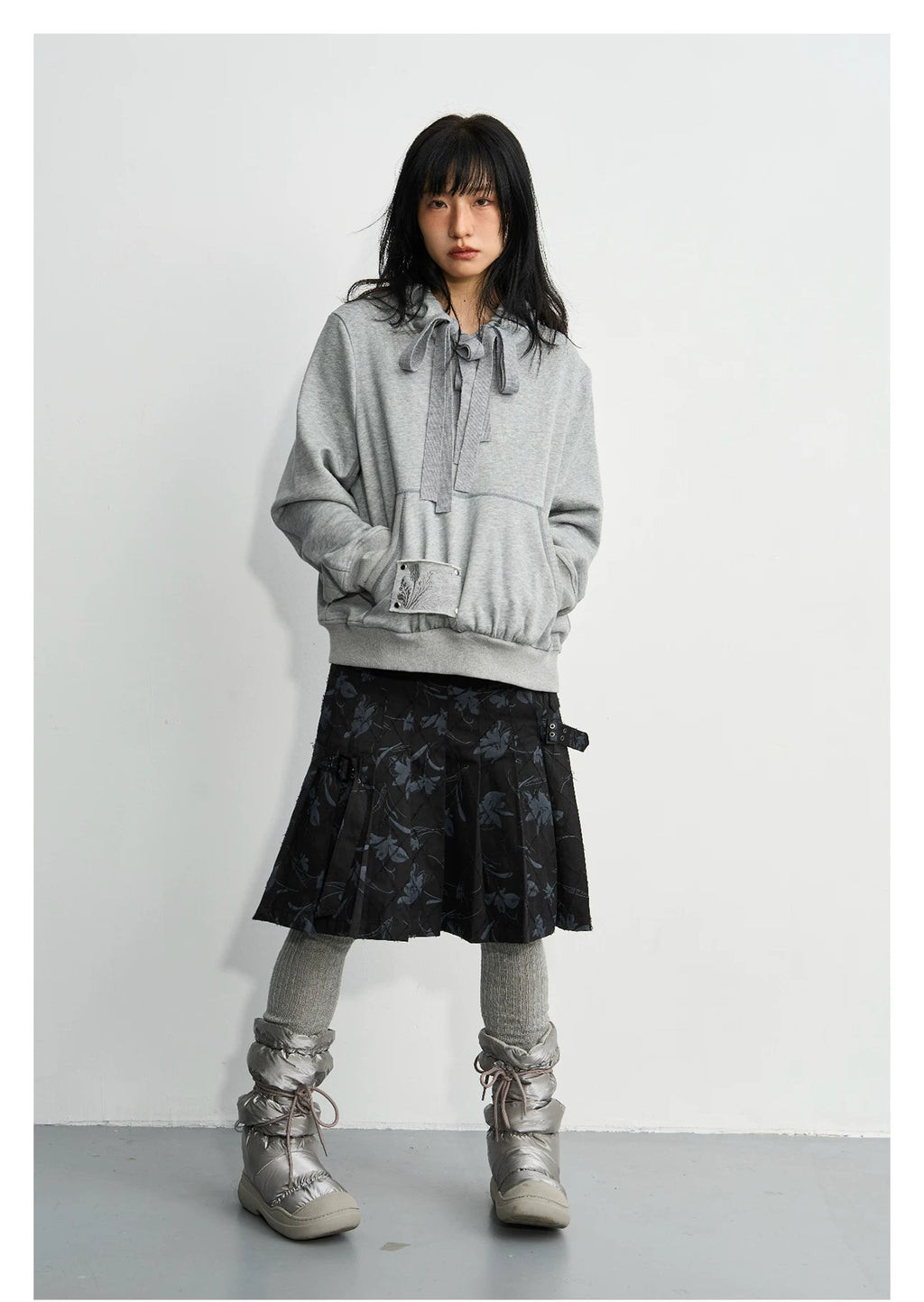 Enteralt Embroidered Loose Pullover Hooded Sweater