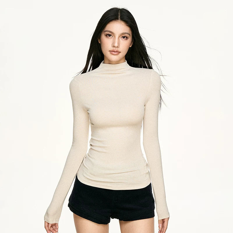 Aaisup Tencel Wool Semi-slim Turtleneck Long-sleeved Top
