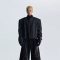 NOMANIAI Rivet Trim Loose Shoulder Padded Leather Jacket Zipper Jacket