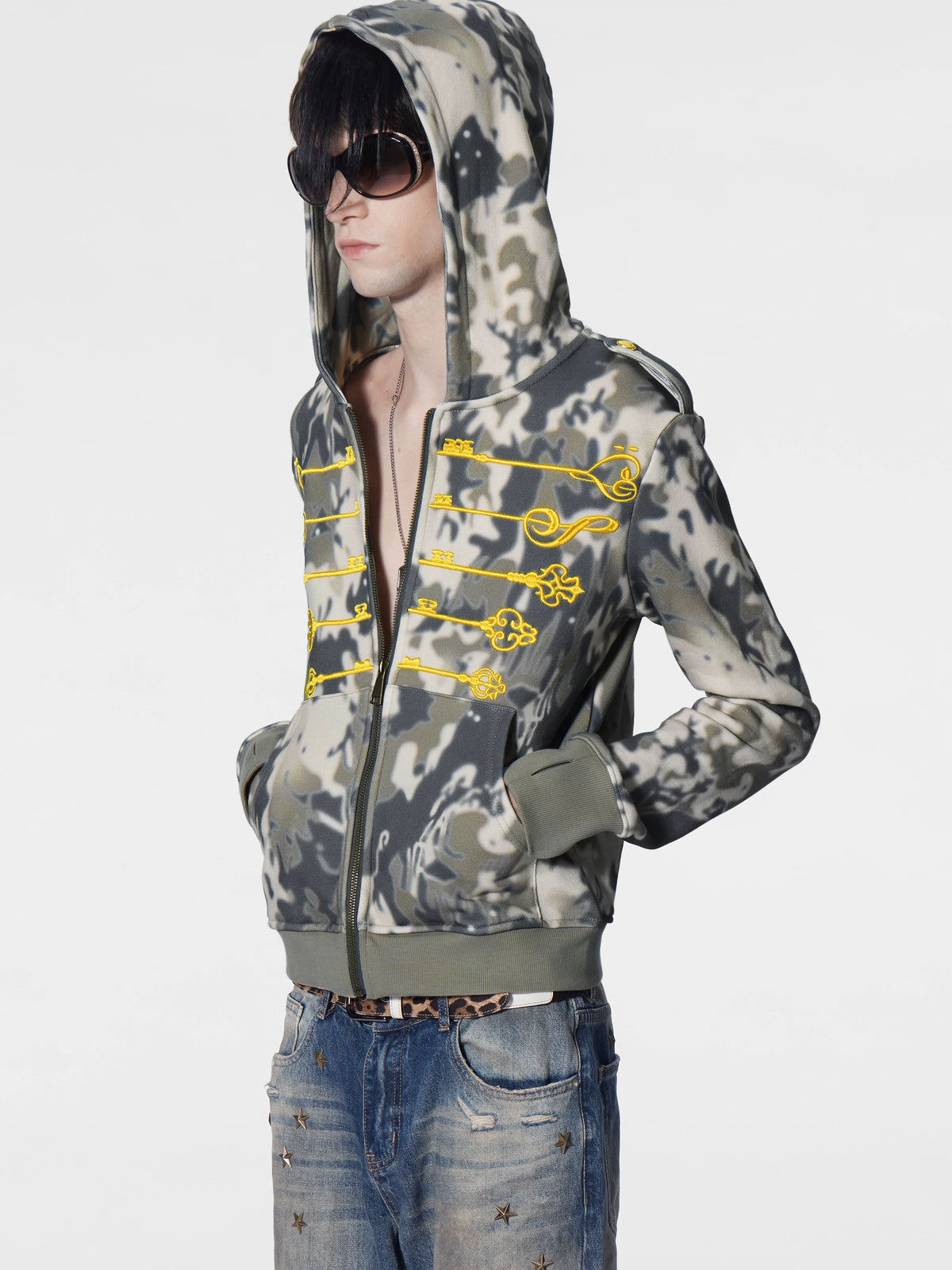 no E mosen 300g Contrast Embroidery Slim-Fit Hoodie