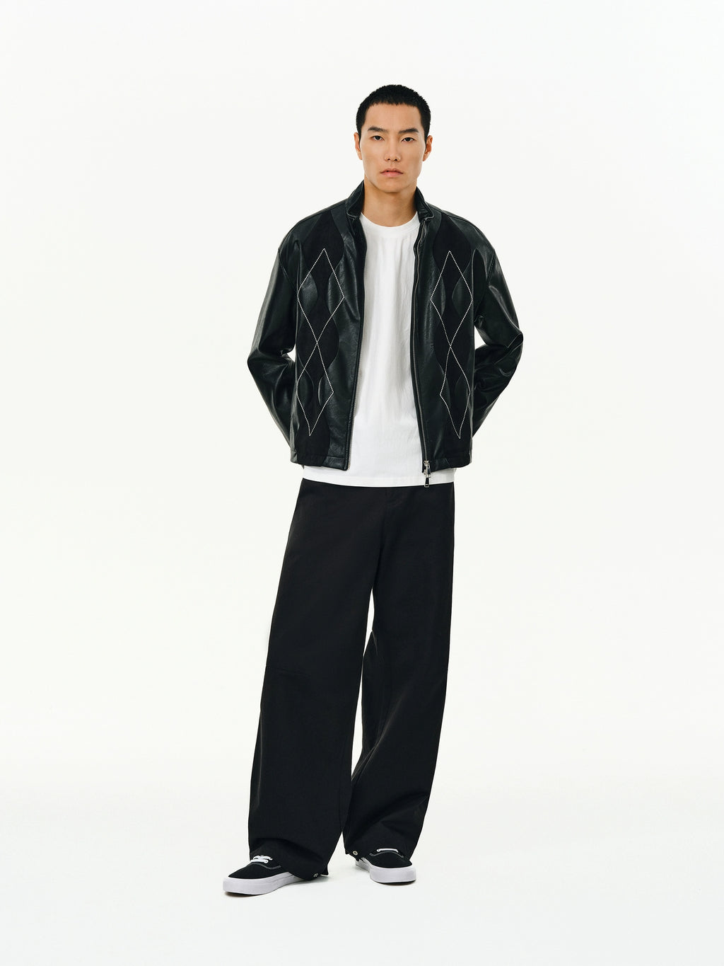 ATRY Retro Ruffian Handsome Rhombus Stitched Suede PU Locomotive Jacket