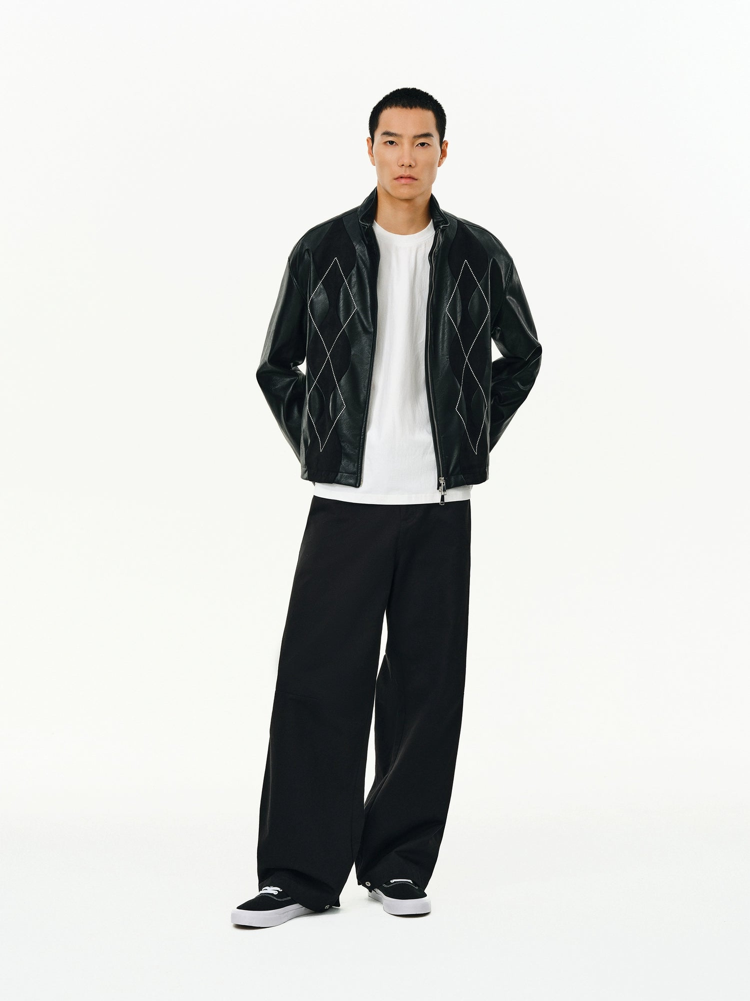 ATRY Retro Ruffian Handsome Rhombus Stitched Suede PU Locomotive Jacket