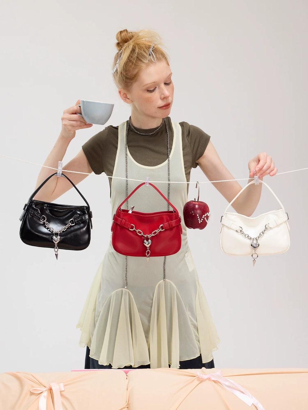 VFVF White Faux Leather Zip Shoulder Bag