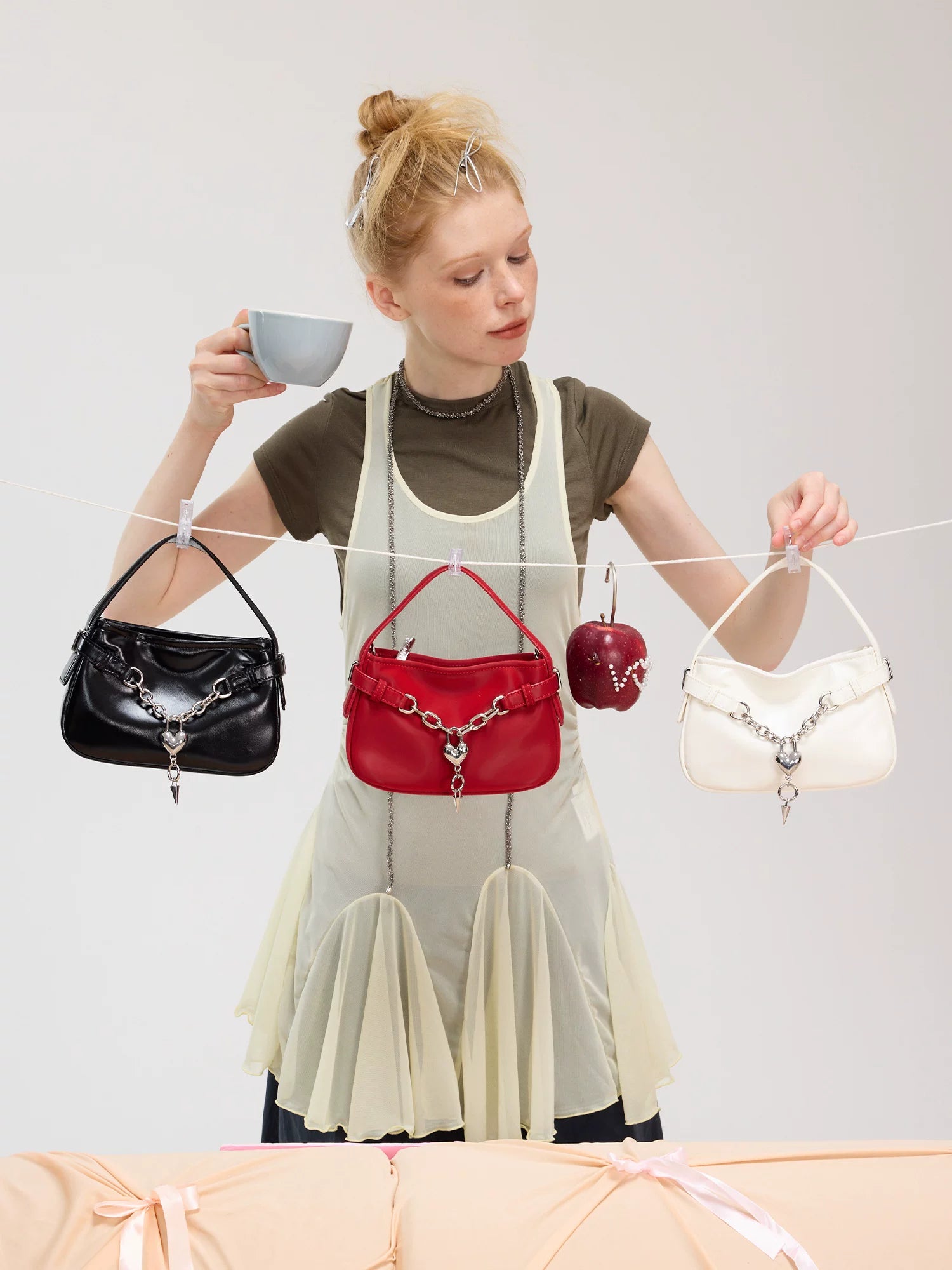 VFVF White Faux Leather Zip Shoulder Bag
