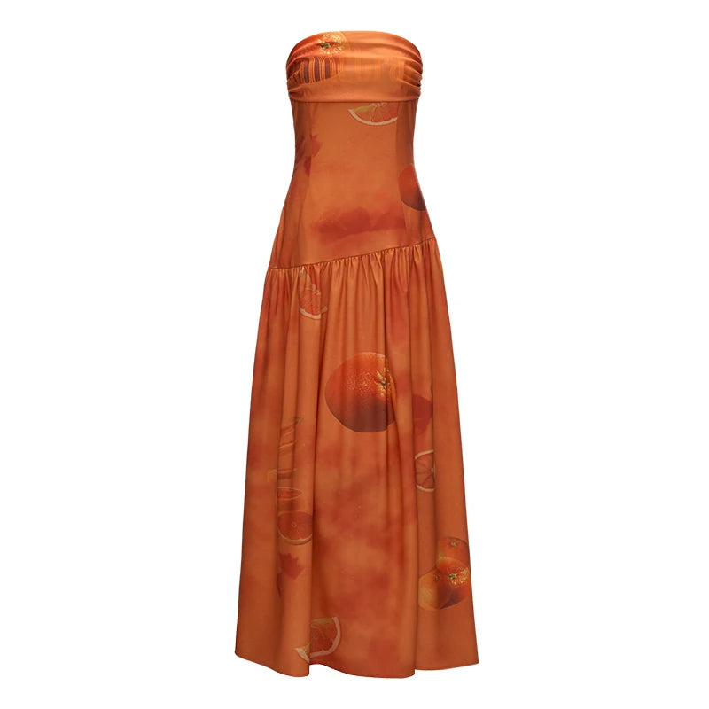 MAMC Orange Vacation Strapless A-Line Dress