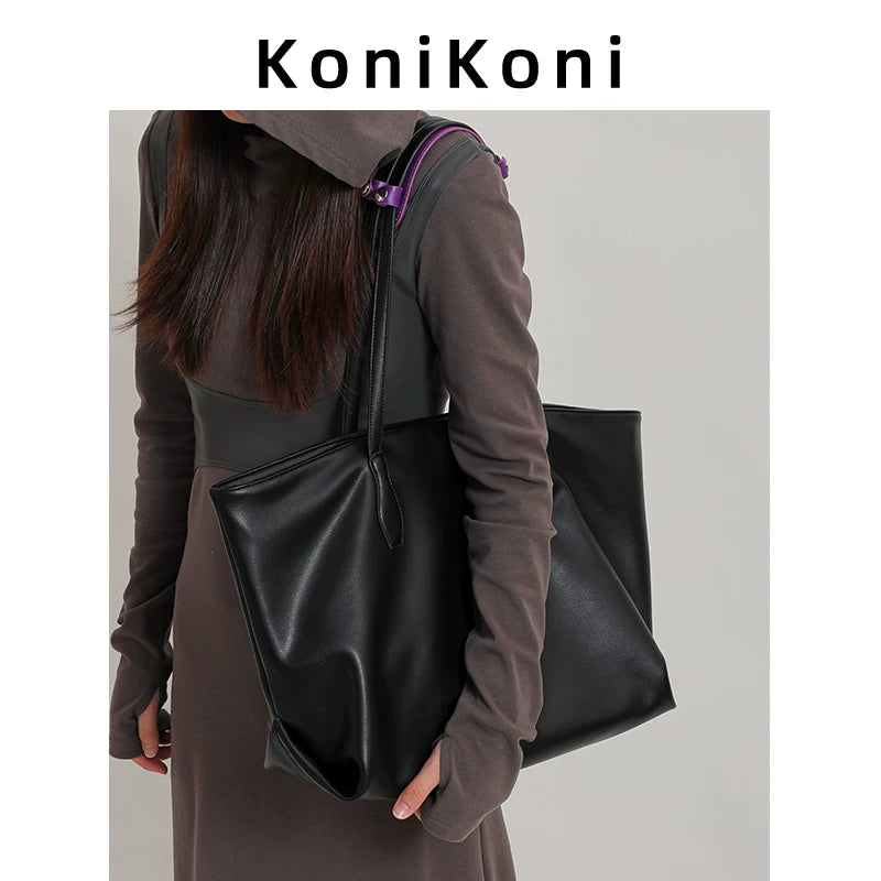 KoniKoni Leather Large Capacity Shoulder Bag