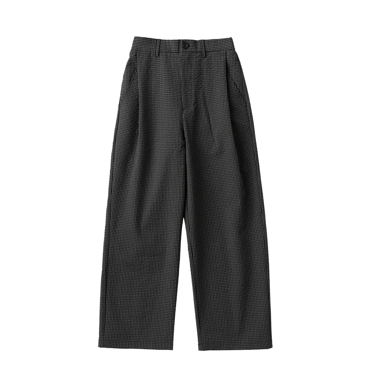 NONRADICAL Seersucker Plaid Side-Pleated Straight-Leg Trousers